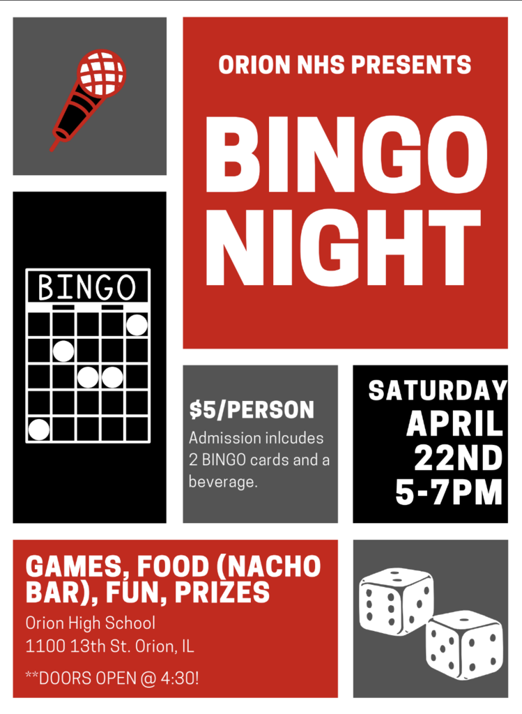 Bingo night from 5-7pm on April 22nd